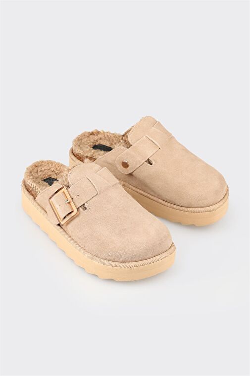 Bej Deri Kadın Günlük Terlik - Görsel 3