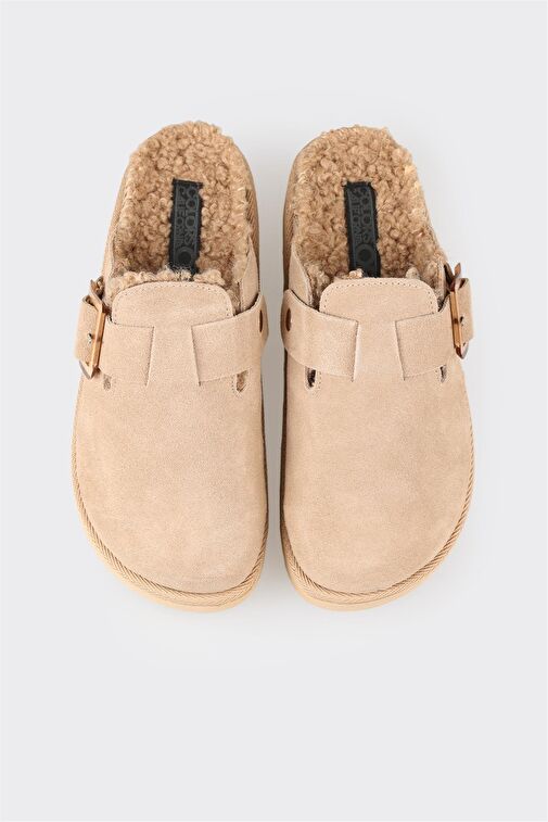 Bej Deri Kadın Günlük Terlik - Görsel 5