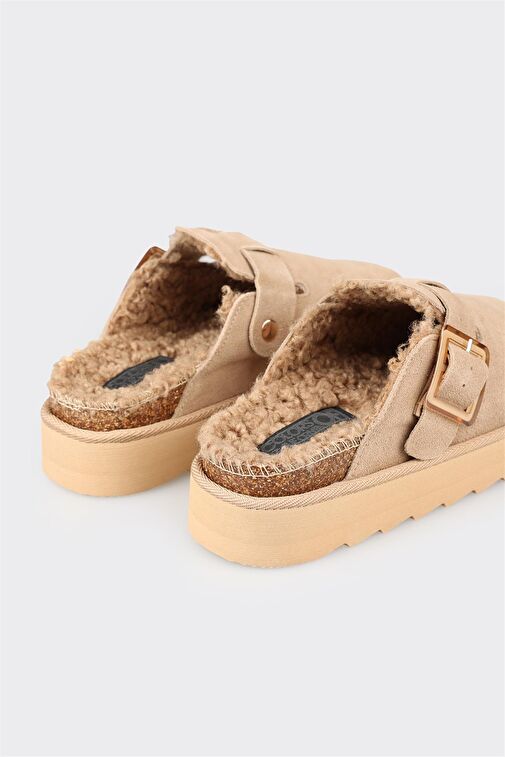 Bej Deri Kadın Günlük Terlik - Görsel 6