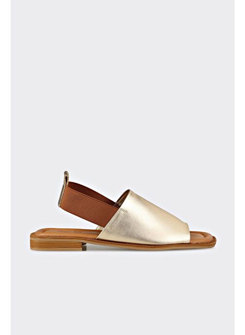 Bej Deri Kadın Düz Sandalet - Görsel 2