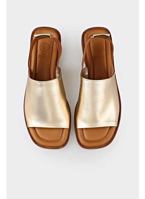 Bej Deri Kadın Düz Sandalet - Görsel 5