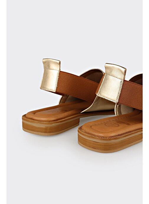 Bej Deri Kadın Düz Sandalet - Görsel 6