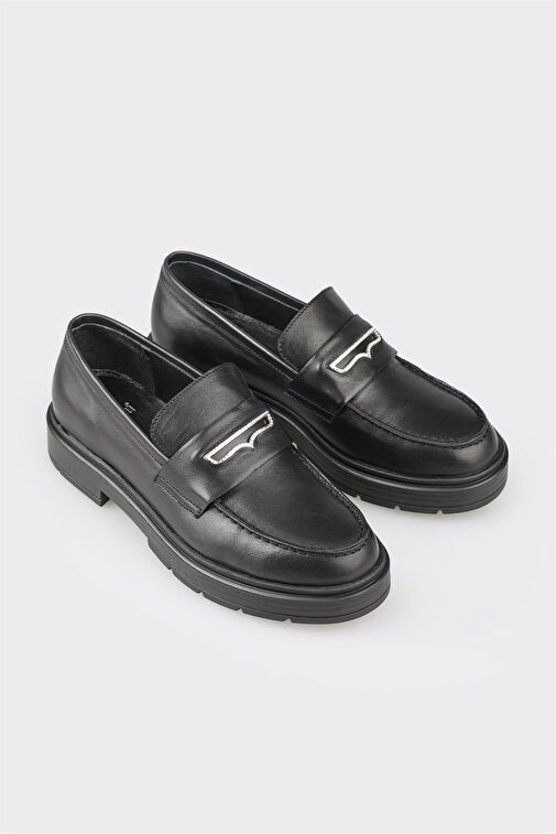 Elle Siyah Kadın Deri Günlük Ayakkabı CEGOVEN - Görsel 4