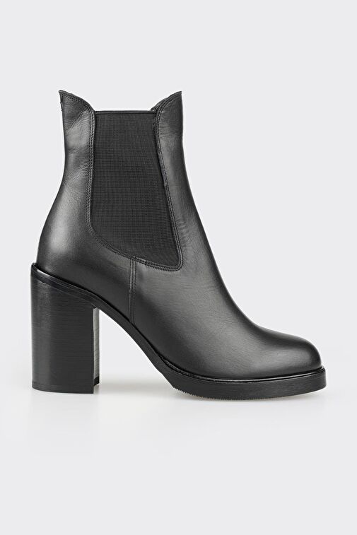 Siyah Deri Kadın Topuklu Bot - Görsel 2