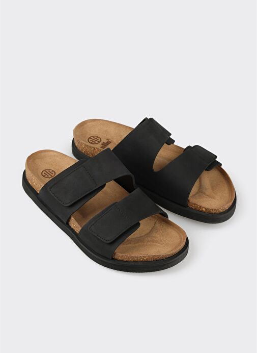 Siyah Deri Erkek Terlik - Görsel 3