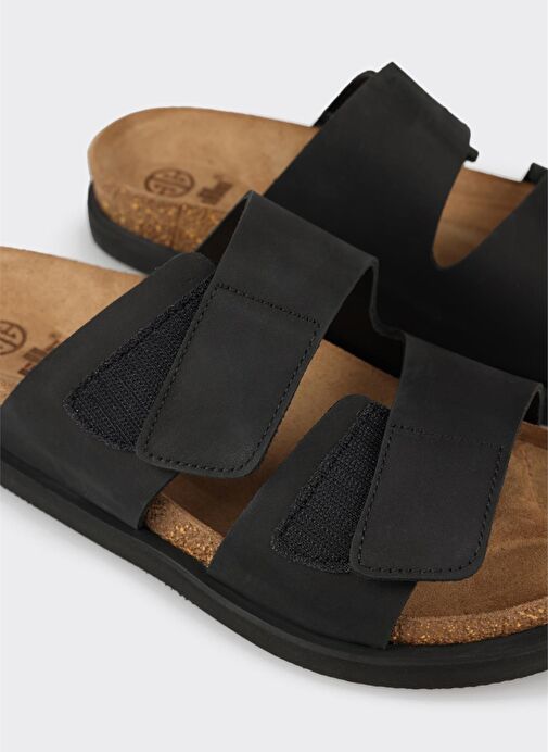 Siyah Deri Erkek Terlik - Görsel 6