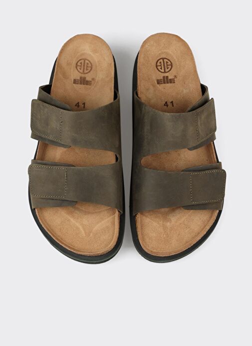 Haki Deri Erkek Terlik - Görsel 5