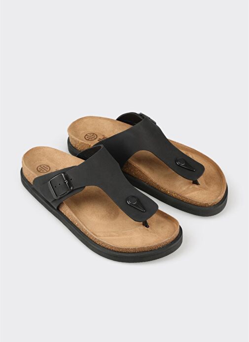 Siyah Deri Erkek Terlik - Görsel 3