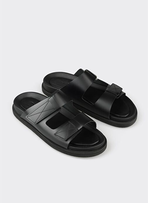 Siyah Deri Erkek Terlik - Görsel 3