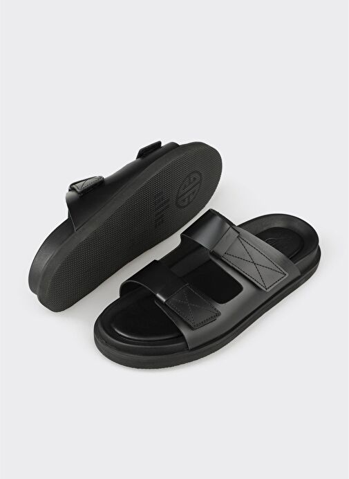 Siyah Deri Erkek Terlik - Görsel 4