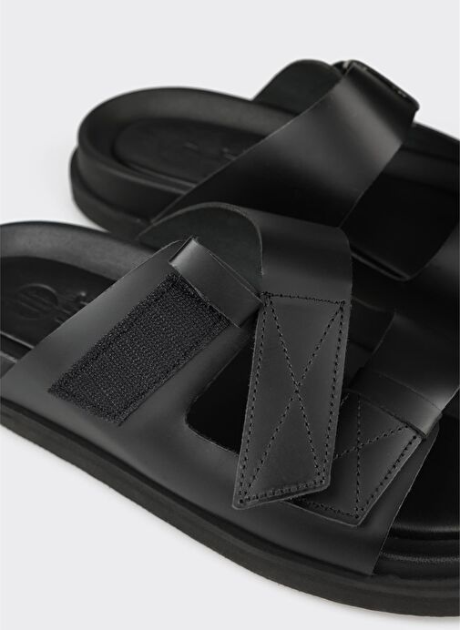 Siyah Deri Erkek Terlik - Görsel 6