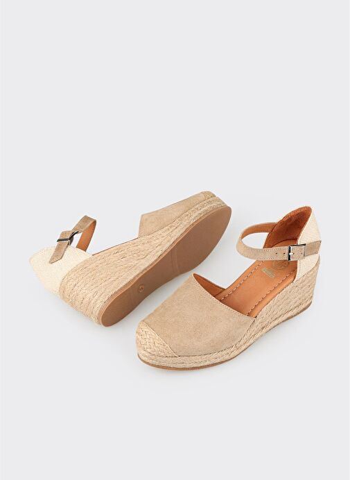 Bej Deri Kadın Dolgu Topuk Ayakkabı - Görsel 4