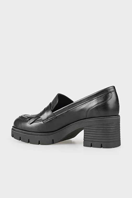 Siyah Deri Kadın Orta Topuk Ayakkabı - Görsel 4