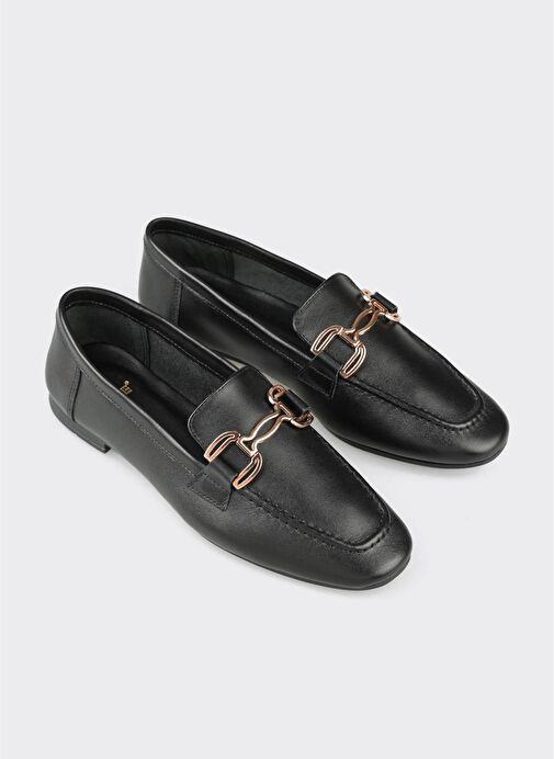 Siyah Deri Kadın Loafer - Görsel 3