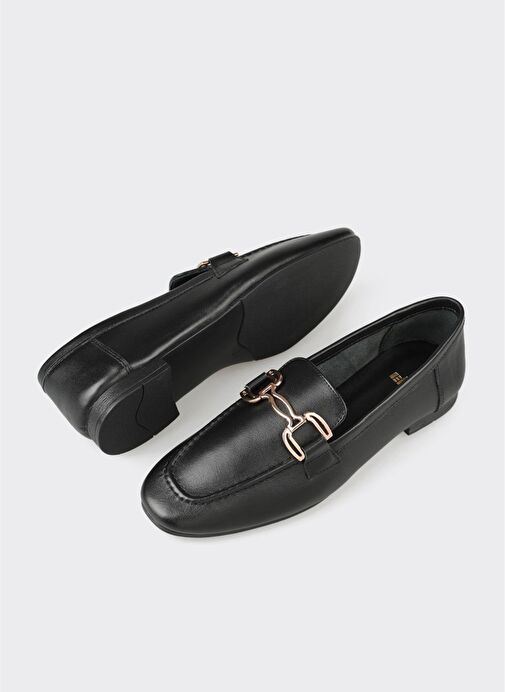 Siyah Deri Kadın Loafer - Görsel 4