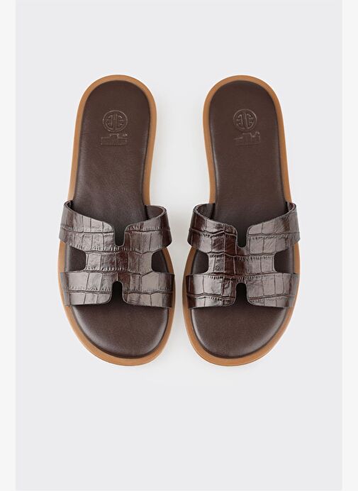 Kahve Deri Kadın Düz Terlik - Görsel 5