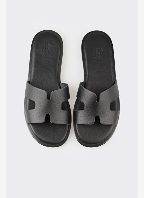 Siyah Deri Kadın Düz Terlik - Görsel 7