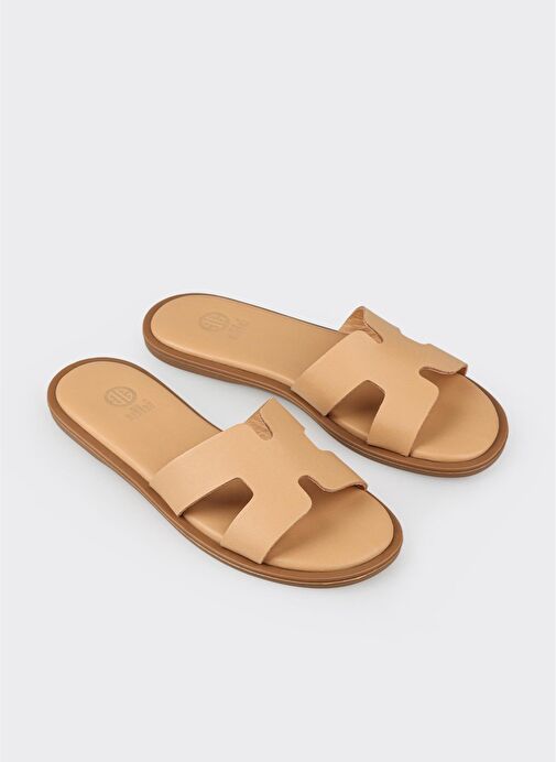 Naturel Deri Kadın Düz Terlik - Görsel 3