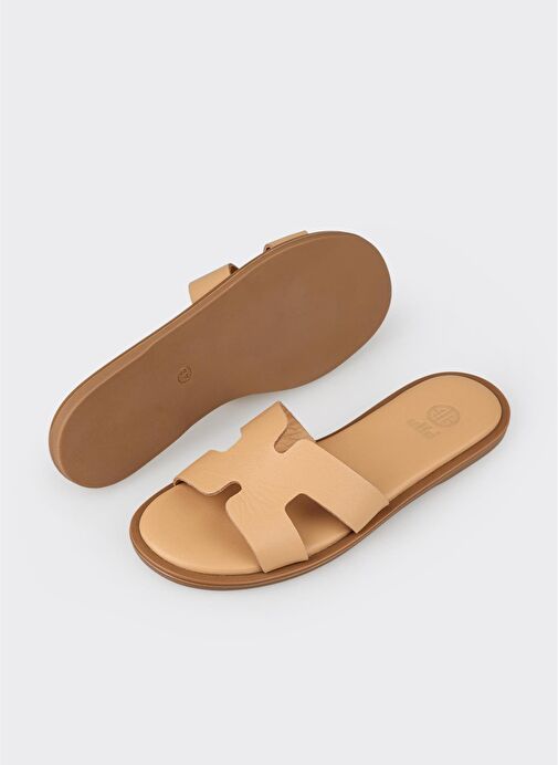 Naturel Deri Kadın Düz Terlik - Görsel 4