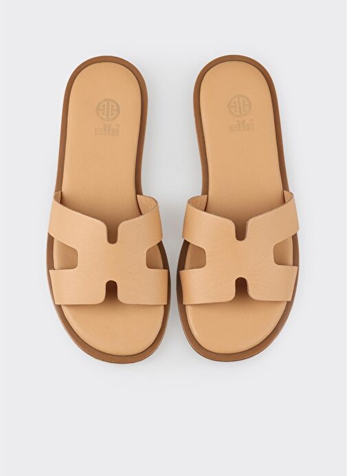 Naturel Deri Kadın Düz Terlik - Görsel 5