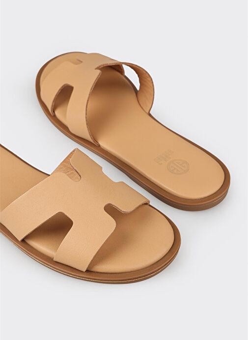 Naturel Deri Kadın Düz Terlik - Görsel 6