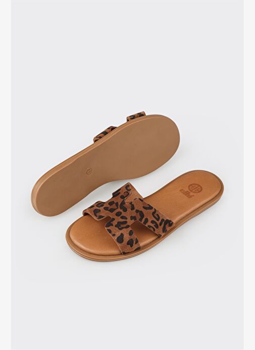 Taba Deri Kadın Düz Terlik - Görsel 4