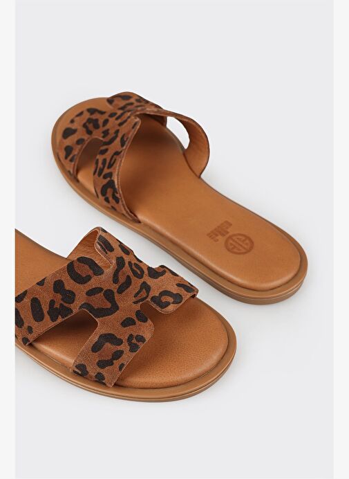 Taba Deri Kadın Düz Terlik - Görsel 6