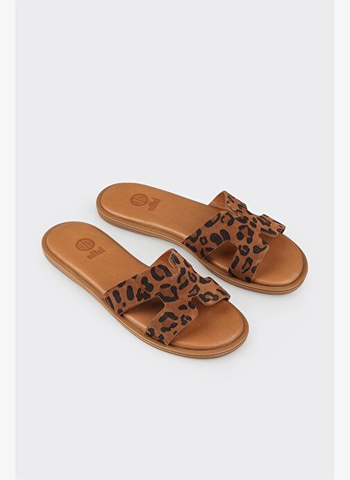 Taba Deri Kadın Düz Terlik - Görsel 3