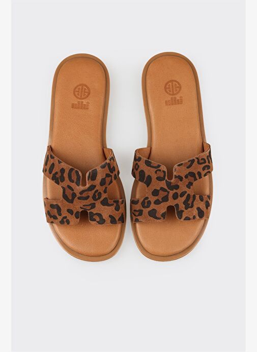 Taba Deri Kadın Düz Terlik - Görsel 5