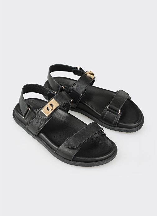 Siyah Deri Kadın Spor Sandalet - Görsel 3
