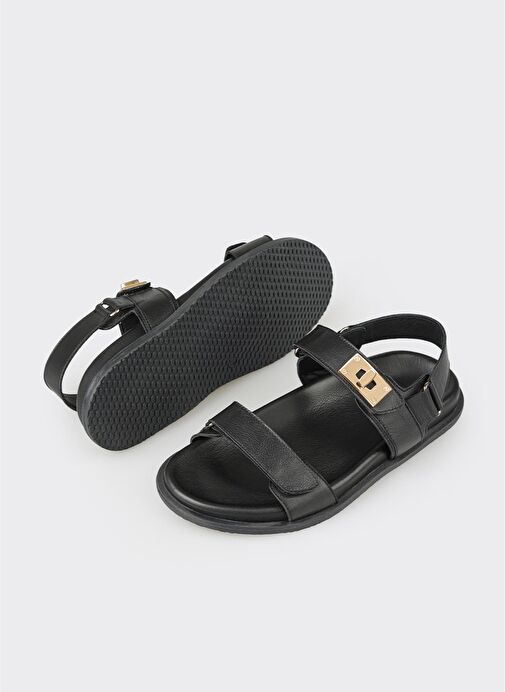Siyah Deri Kadın Spor Sandalet - Görsel 4