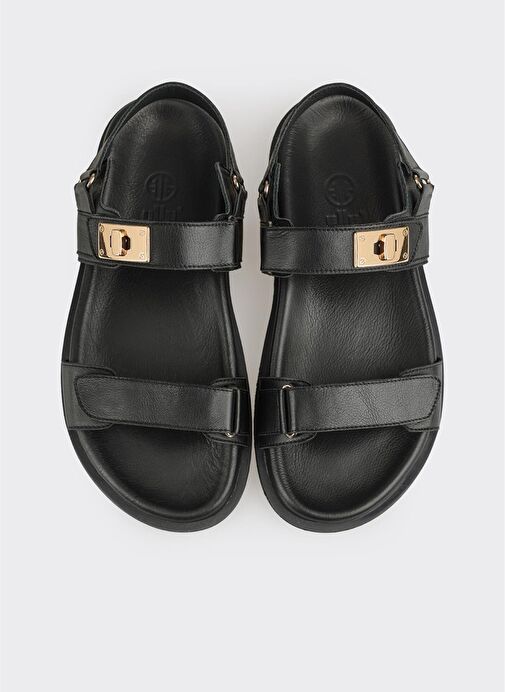 Siyah Deri Kadın Spor Sandalet - Görsel 5