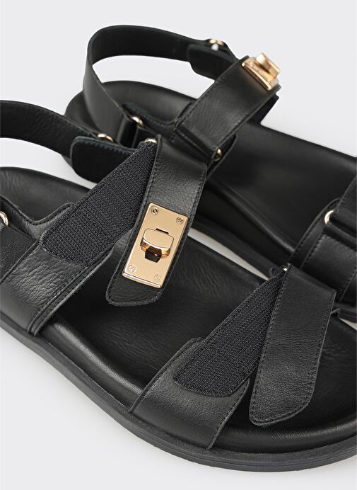 Siyah Deri Kadın Spor Sandalet - Görsel 6