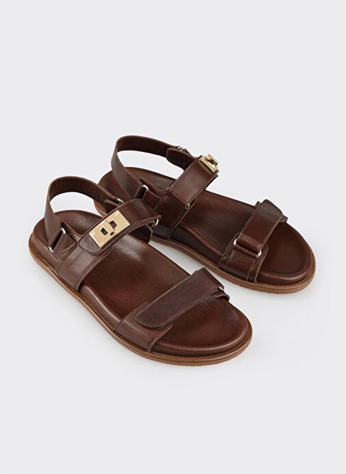 Kahve Deri Kadın Spor Sandalet - Görsel 5