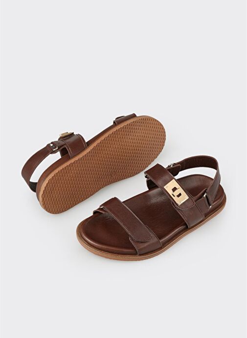Kahve Deri Kadın Spor Sandalet - Görsel 7