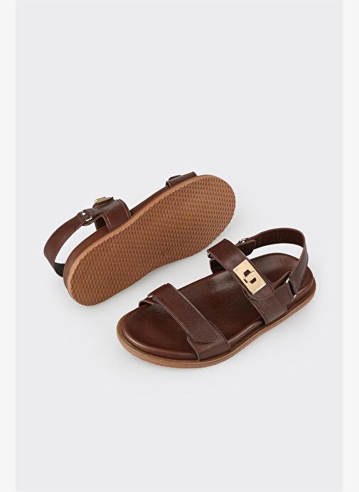 Kahve Deri Kadın Spor Sandalet - Görsel 6