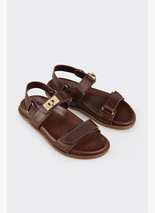 Kahve Deri Kadın Spor Sandalet - Görsel 4