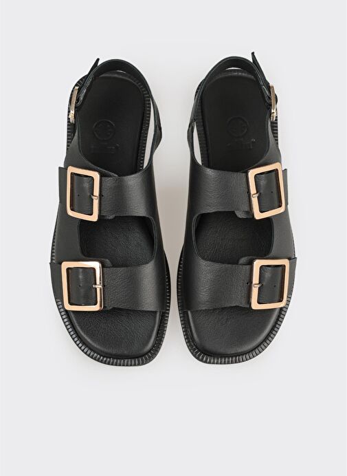 Siyah Deri Kadın Sandalet - Görsel 5