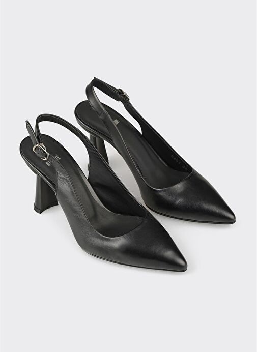 Siyah Deri Kadın Topuklu Ayakkabı - Görsel 3