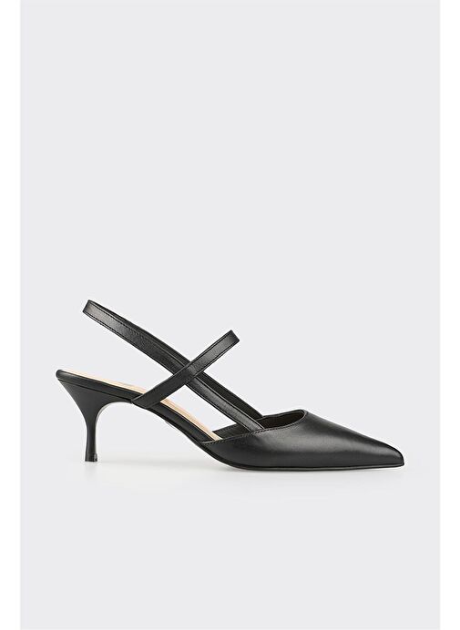 Siyah Deri Kadın Topuklu Ayakkabı - Görsel 2