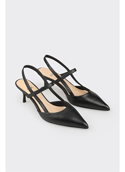 Siyah Deri Kadın Topuklu Ayakkabı - Görsel 3