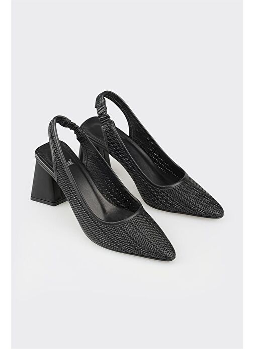Siyah Deri Kadın Topuklu Ayakkabı - Görsel 3