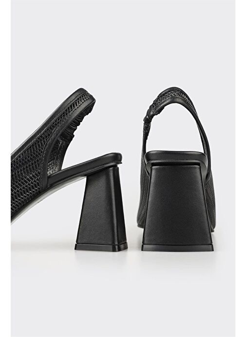 Siyah Deri Kadın Topuklu Ayakkabı - Görsel 5