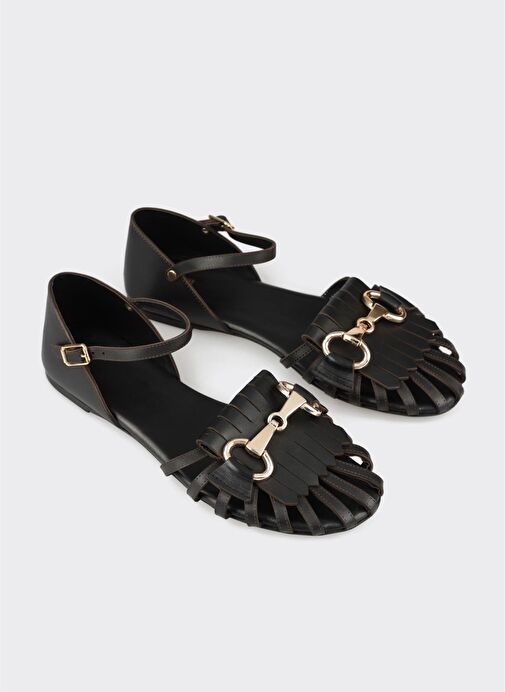 Siyah Deri Kadın Günlük Ayakkabı - Görsel 3