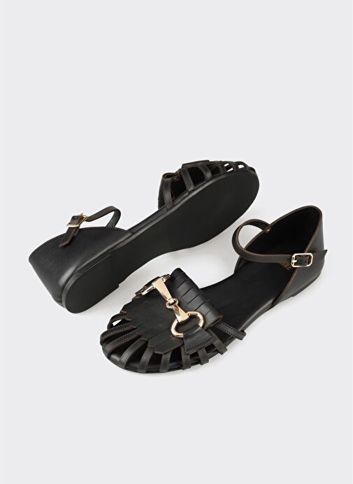 Siyah Deri Kadın Günlük Ayakkabı - Görsel 4