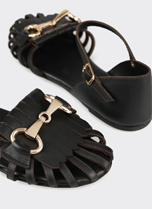 Siyah Deri Kadın Günlük Ayakkabı - Görsel 6