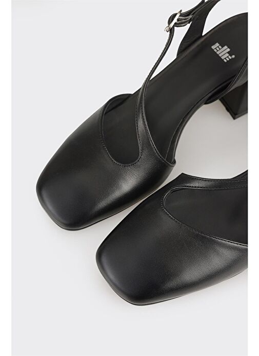 Siyah Deri Kadın Topuklu Ayakkabı - Görsel 5