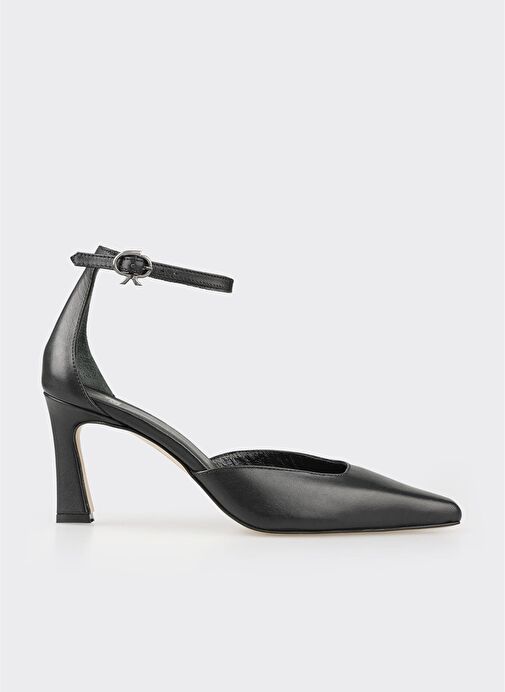 Siyah Deri Kadın Topuklu Ayakkabı - Görsel 2
