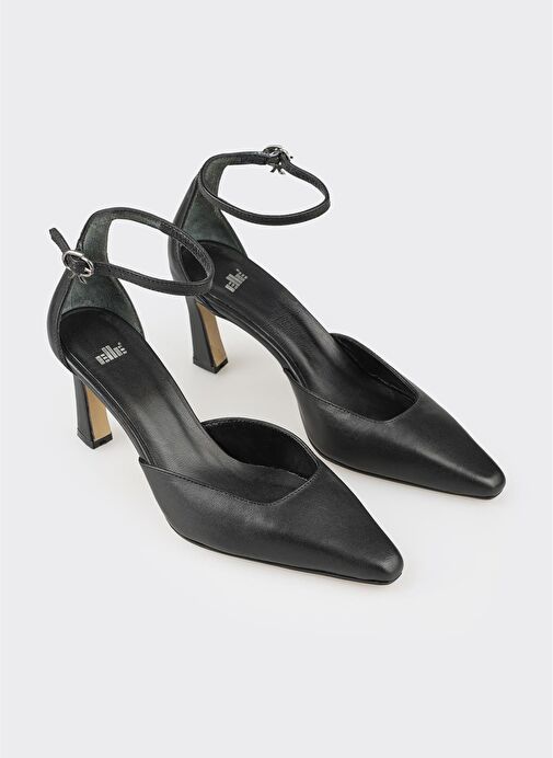 Siyah Deri Kadın Topuklu Ayakkabı - Görsel 3