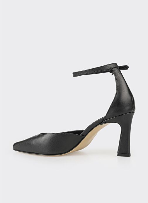 Siyah Deri Kadın Topuklu Ayakkabı - Görsel 4